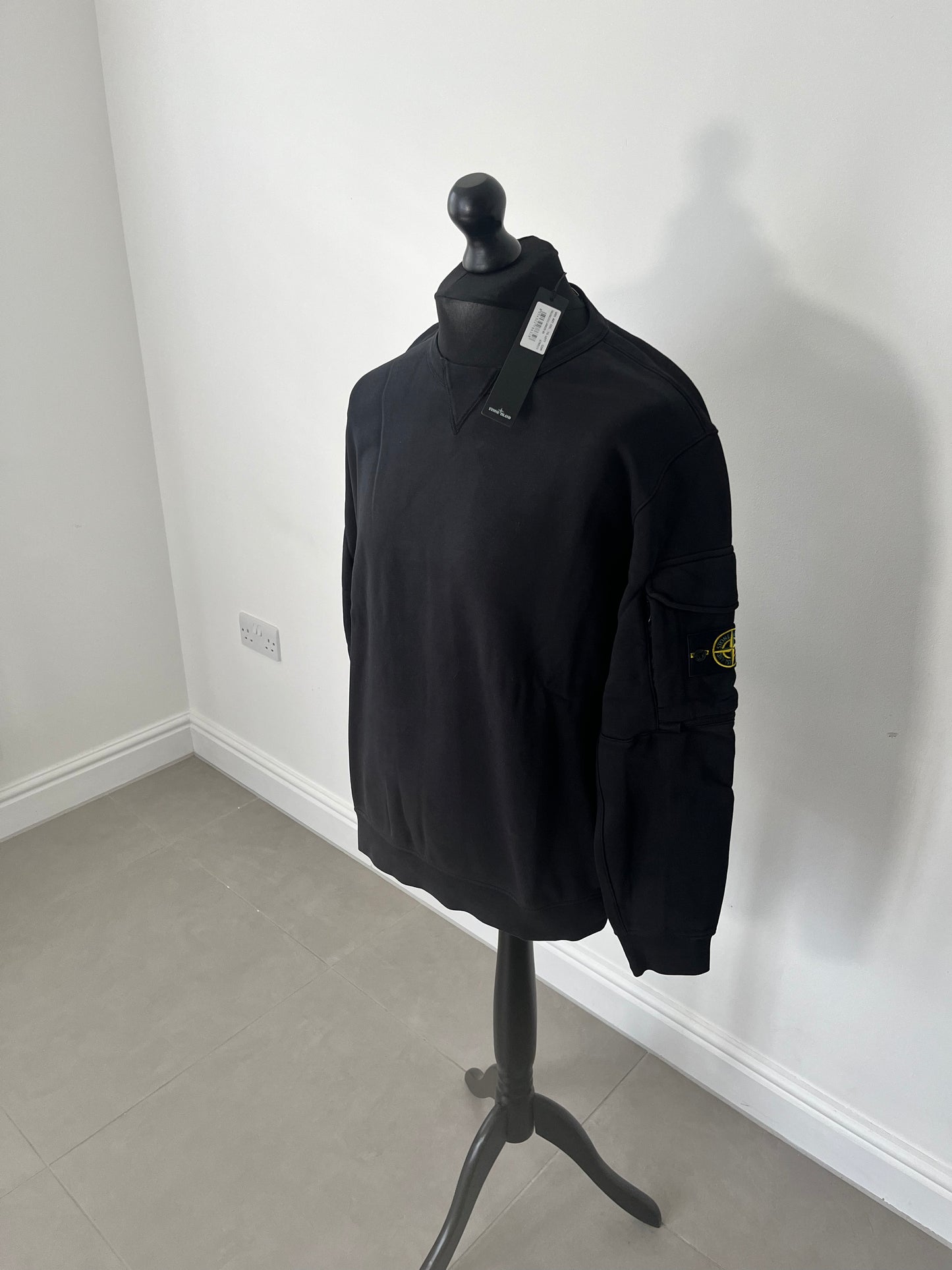 Stone Island Cotton Fleece Arm Pocket Sweatshirt (Black)