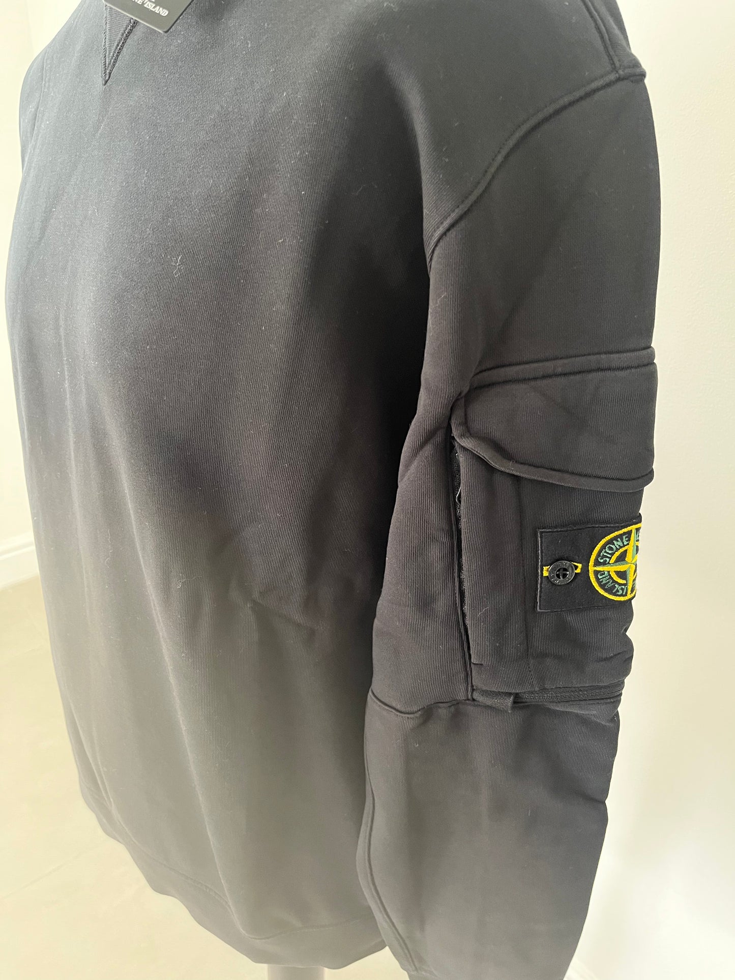 Stone Island Cotton Fleece Arm Pocket Sweatshirt (Black)