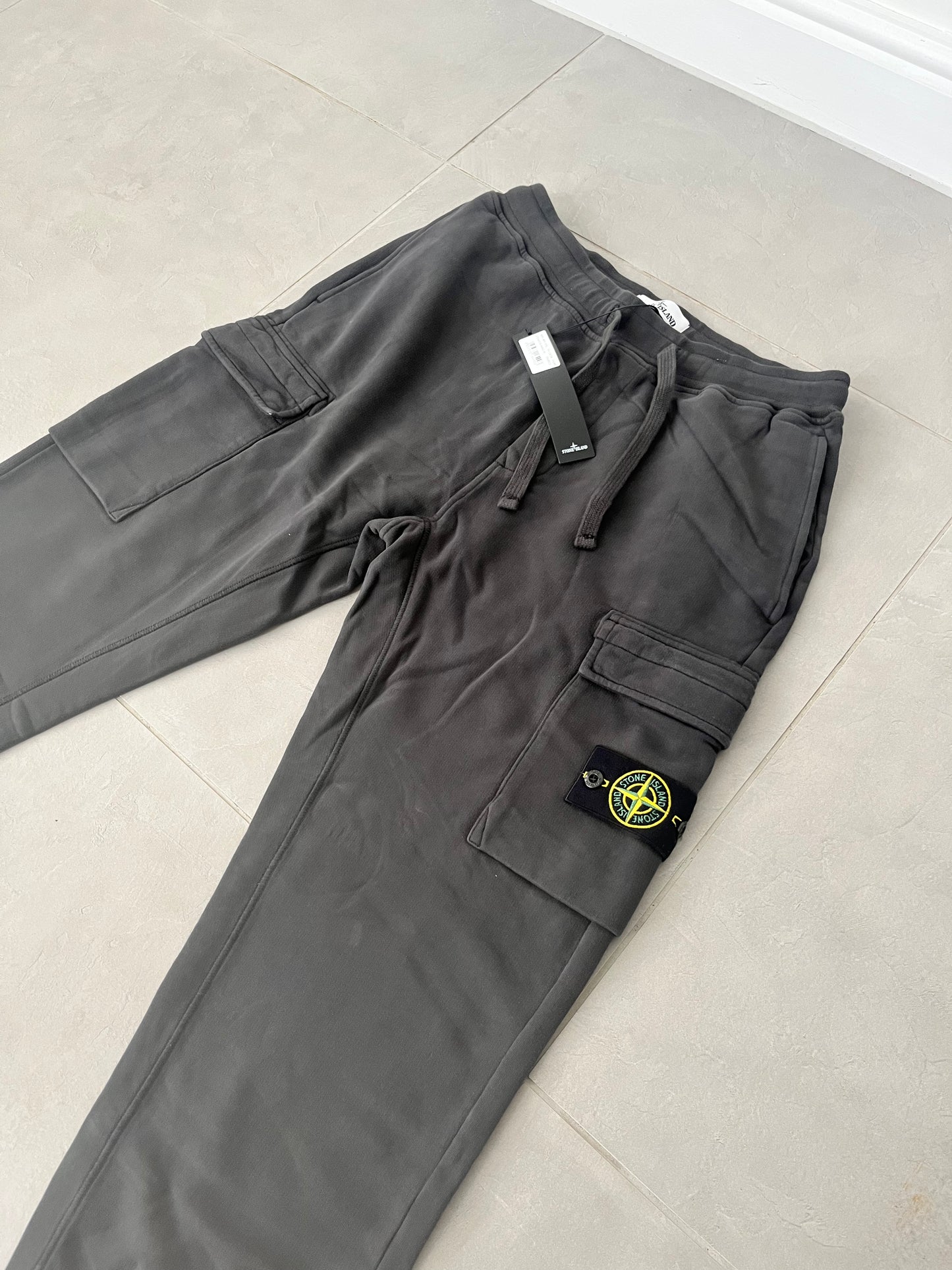 Stone Island Brushed Cotton Fleeced Bottoms Double Pocket (Charcoal)