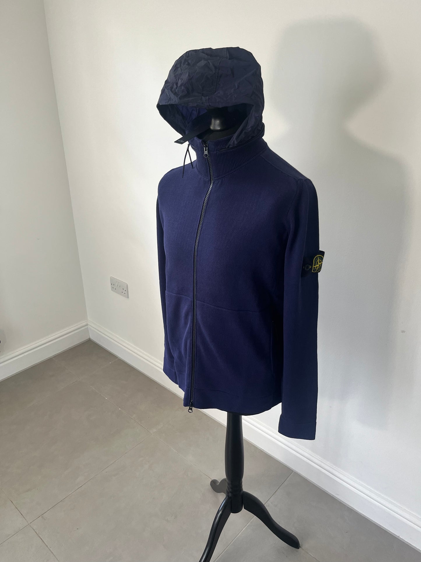 Stone Island Zip Up Sweatshirt + Nylon Metal Hood (Navy)