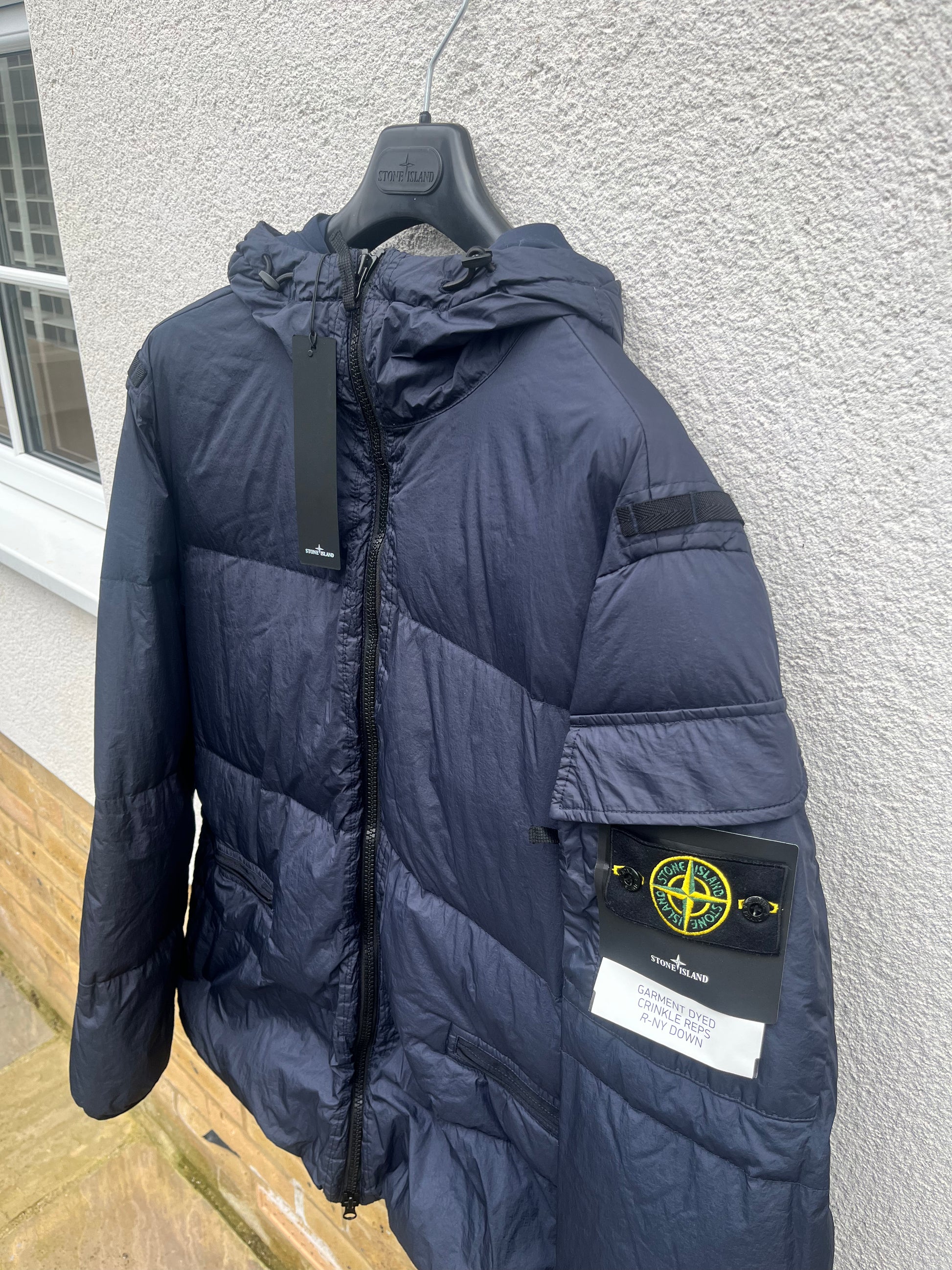 Stone island garment dyed crinkle outlet reps ny down jacket navy