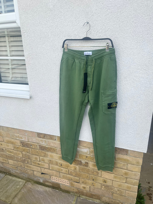 Stone Island Brushed Cotton Fleeced Bottoms (Olive)