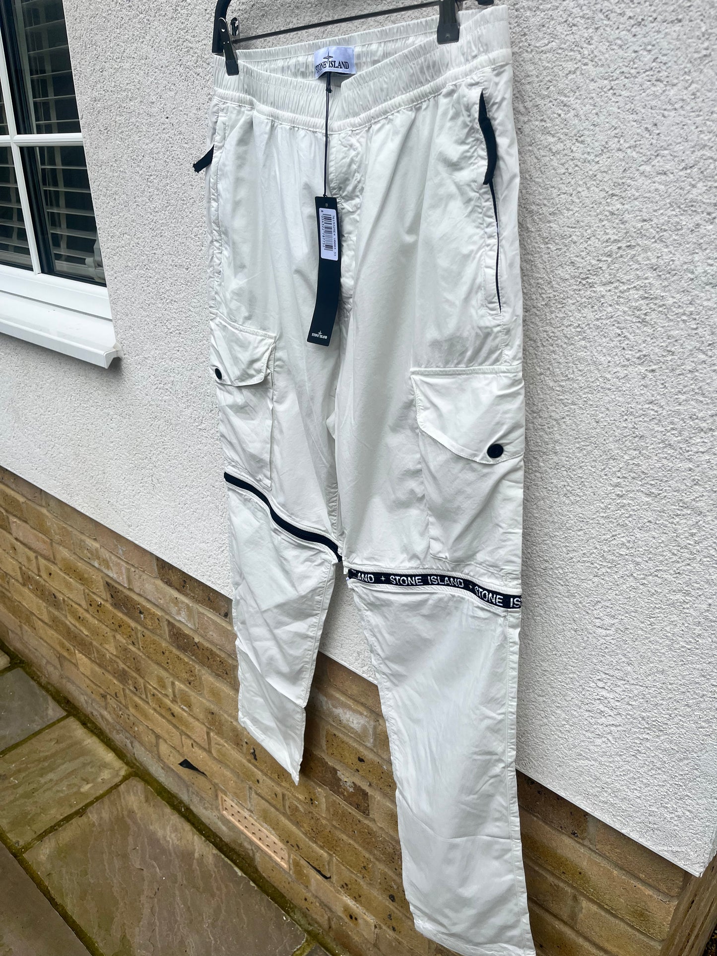 Stone Island Tape Logo Cargo Pants (White)